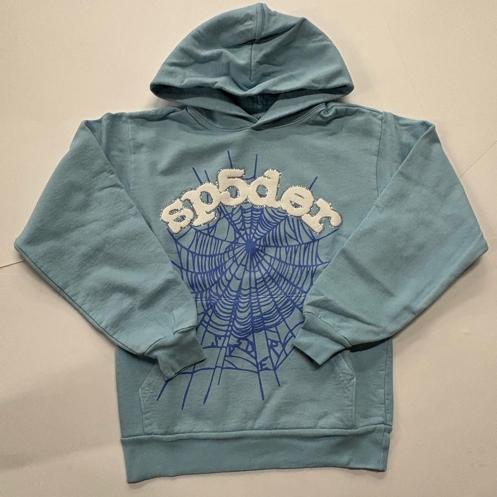 Blue Hoodie with White and Blue Design